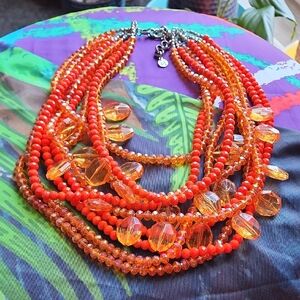 Sassy Jones Orange Statement Necklace with Layered Beads